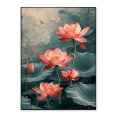 Elegant Lotus Blossom Canvas Wall Painting Tranquil Botanical Wall Art