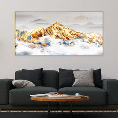 DEKORSTATION Luxury Golden Mountain Landscape Canvas Wall Painting | Modern Abstract Nature Wall Art Decor For Living Room | Bedroom | Office | Drawing room