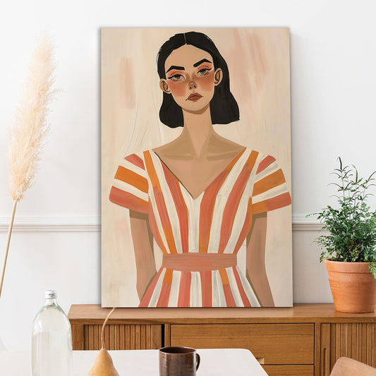 Modern Feminine Portrait Wall Art Minimalist Woman Illustration Canvas Painting