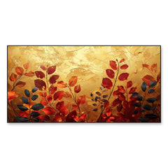 Multicolor Autumn Leaves On Golden Backgorund Canvas Wall Painting