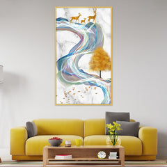 DEKORSTATION Luxury Golden Deer Family Abstract Canvas Wall Painting | Modern Marble Nature Wall Art Decor For Living Room | Bedroom | Office | Drawing room