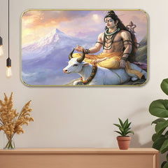 DEKORSTATION Premium Lord Shiva and Nandi Modern Art Wall Decor with Sparkle Lamination Painting - Golden Slim Frame Mahadev Painting for Living Room & Pooja Room - Finished Surface Devotional Decor, 11 x 14 Inch
