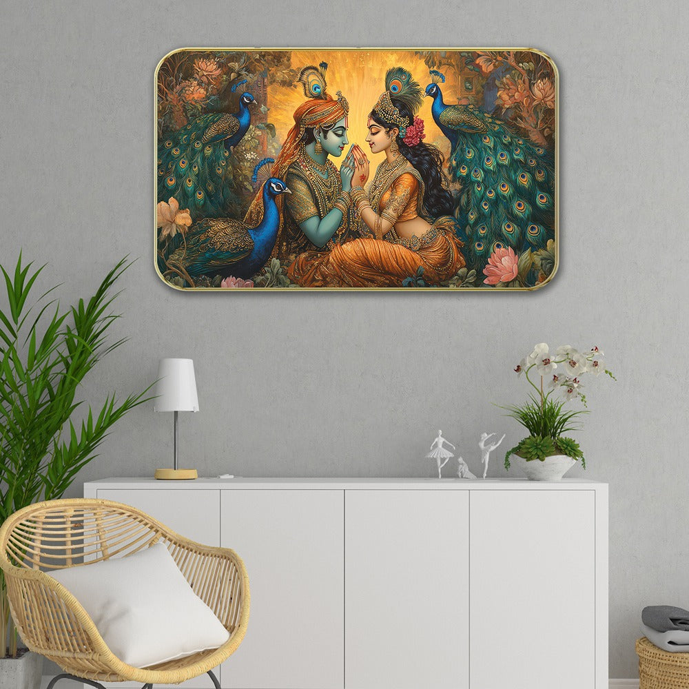 DEKORSTATION Premium Radha Krishna Modern Art Wall Painting with Sparkle Lamination | Elegant Finished Surface | 11 x 14 Inch | Home, Office & Hotel Decor