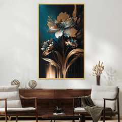 DEKORSTATION Luxury Blue Black & Gold Floral Canvas Wall Painting abstract wall art For Living Room | Bedroom | Office | Drawing room