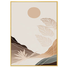 Canvas painting Earthy Radiance Sun & Plant in Brown and Beige painting