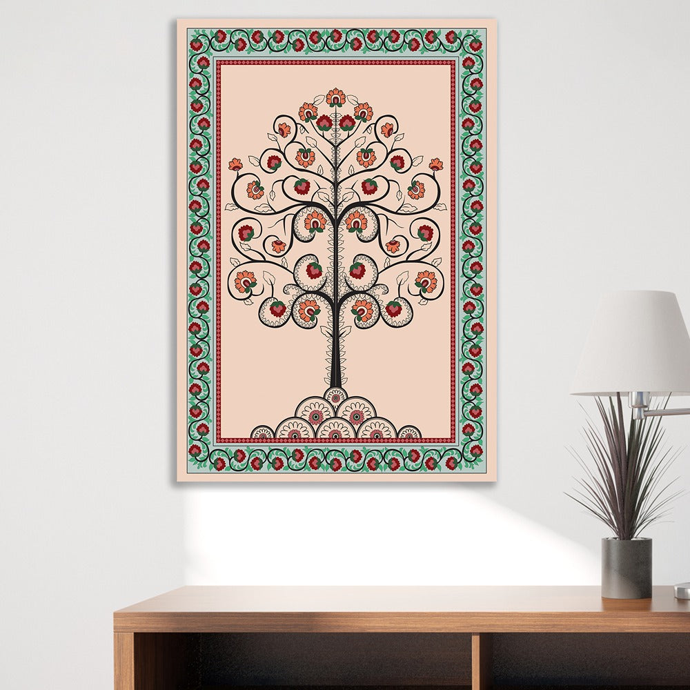 Traditional Floral Tree of Life Canvas Painting Vintage Boho Ethnic Wall Décor For Wall Decoration Elegant Modern Art Stretched Wall Paintings