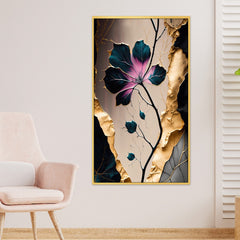 DEKORSTATION Luxury Abstract Floral Canvas Wall Painting | Modern Pink Blue Flower with Gold Leaf Wall Art Decor For Living Room | Bedroom | Office | Drawing room
