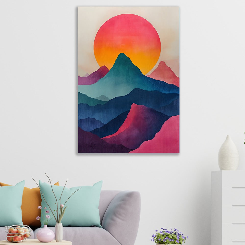 Canvas Painting Vibrant Sunrise Over Abstract Mountains Sunrise Dreams Canvas Art for Wall Decoration Elegant Little Girl Moder Art Stretched Wall Paintings