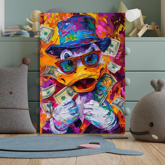 Millionaire & Rich Donald Duck Canvas painting Vibes Colorful Cartoon Money Canvas Art for Wall Decoration Elegant Roman Warrior Moder Art Stretched Wall Paintings