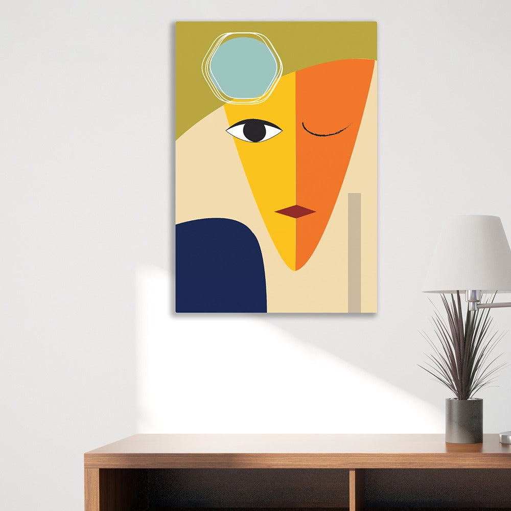 Modern Abstract Face Canvas Wall Painting Colorful Geometric Minimalist Canvas Painting Inspired by Picasso for Wall Decoration Elegant Modern Art Stretched Wall Paintings