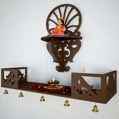 Beautiful Wall Hanging Wooden Temple/ Pooja Mandir Design with Shelf, Brown Color (DS003)