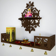 Beautiful Wall Hanging Wooden Temple/ Pooja Mandir Design With Shelf, Brown Color (DS007)