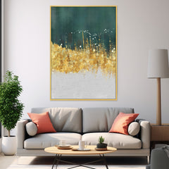 DEKORSTATION Abstract Green & Gold Cityscape Canvas Painting | Modern Skyline Wall Art for Living Room Bedroom Office | Luxury Home Decor India
