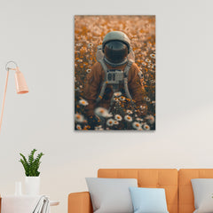 Canvas painting Cosmic Wanderer Astronaut in a Field of Folwer Daisies Dreamscape for Wall Decoration Elegant Astronaut with flower Stretched Wall Paintings