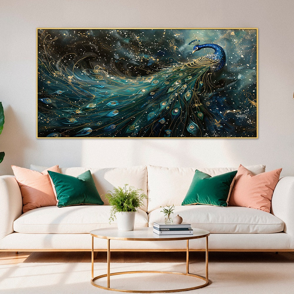 DEKORSTATION-Luxury-Blue-Peacock-Canvas-Wall-Painting-|-Elegant-Abstract-Bird-Art-with-Gold-Accents-Vastu-Painting-for-Living-Room,-Bedroom-&-Home-Decor