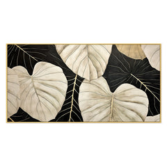 Abstract Illustration Plant Art Huge Leaves Black And Beige Canvas Wall Painting