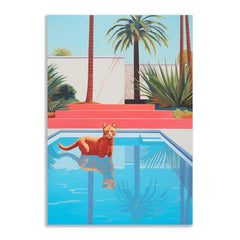 Chill Cat Vibes in summer Adorable Cat Poolside Vibrant Modern Canvas Wall Painting for Wall Decoration Elegant Art Stretched Wall Paintings