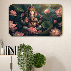 DEKORSTATION Premium Lord Ganesha Modern Art Wall Decor with Sparkle Lamination - Golden Slim Frame Ganpati Painting for Living Room & Entrance - Finished Surface Spiritual Wall Hanging, 11 x 14 Inch