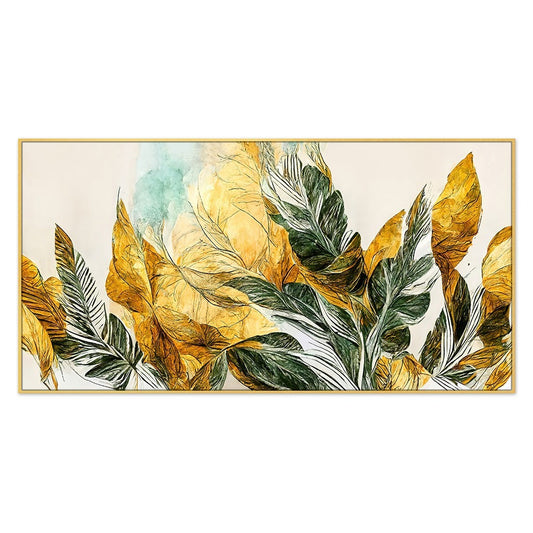 Abstract Flowers with Golden and Black Canvas Wall Painting