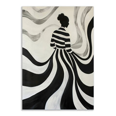 Monochrome Muse Elegant Silhouette Canvas in Flowing Black and White Canvas Painting for Wall Decoration Elegant Little Girl Moder Art Stretched Wall Paintings