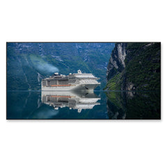 Beautiful Cruise Ship In Sea With Mountains Canvas Painting
