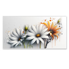 legant White and Orange Daisy Canvas Art for Modern Décor