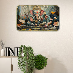 DEKORSTATION Premium Lord Ganesha Modern Art Wall Painting with Sparkle Lamination | Golden Slim Frame | Finished Surface | 11 x 14 Inch | Home, Office & Hotel Decor