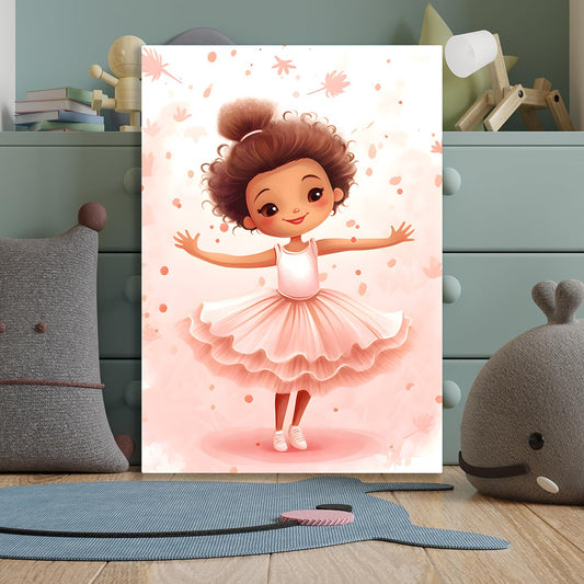Joyful Little Ballerina Whimsical Kids Ballet Canvas Wall Painting Perfect Nursery or Playroom Decor for Wall Decoration Elegant Little Girl Moder Art Stretched Wall Paintings