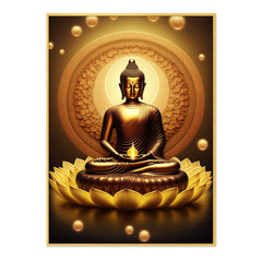 Canvas painting meditating Lord Buddha sitting on lotus flower Calm Golden Buddha statue Painting