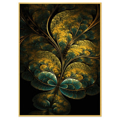 Golden Leaf Elegance Black & Green Canvas wall Painting