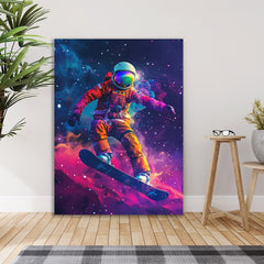 Canvas painting Spaceboarder Astronaut Snowboarding Through the Cosmos Vibrant Galaxy Canvas Art for Wall Decoration