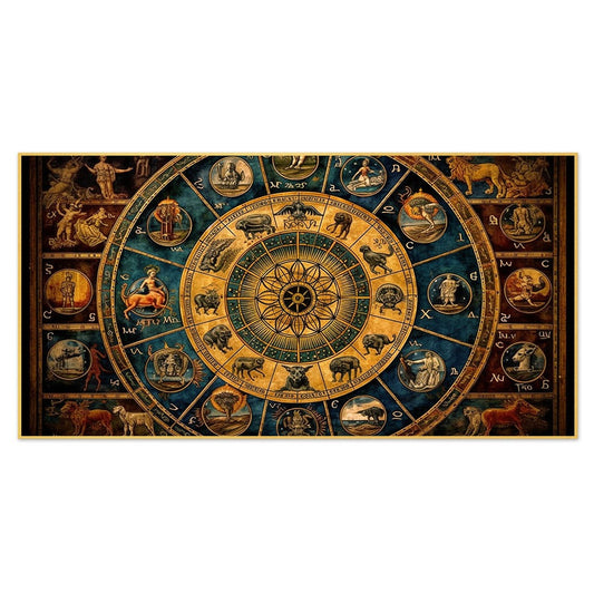 Astrology Astronomical Clock Closeup Zodiac Signs Canvas Wall Painting
