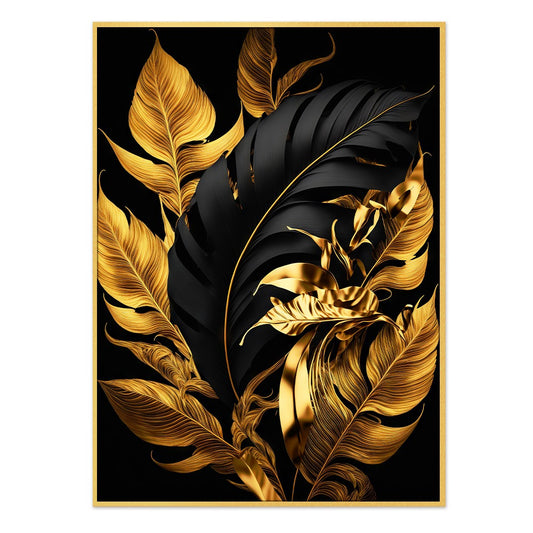 Black And Gold Tropical Leaves Canvas Wall Painting