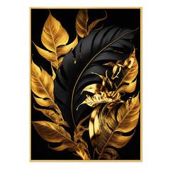 Black And Gold Tropical Leaves Canvas Wall Painting