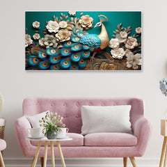 DEKORSTATION Vastu Peacock Canvas Wall Painting for Positive Energy & Prosperity | Royal Floral Wall Art for Living Room | Bedroom | Office | Drawing room