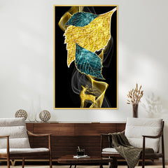 DEKORSTATION Modern Abstract Golden and green leaf Canvas Wall Painting | Modern Wall Decor For Living Room | Bedroom | Office | Drawing room