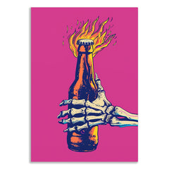 Skeleton Grip on Flaming Bottle Canvas Painting Party Node On Bold Pop Art Canvas Wall Decor for Wall Decoration Elegant Moder Art Stretched Wall Paintings