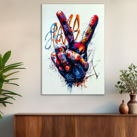 Victory Singh Canvas Cainting Urban Vibes Peace Colourful Victory Hand Graffiti Street Art Canvas Painting for Wall Decoration Elegant Beautifull Victory Art Stretched Wall Paintings