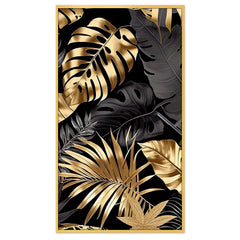 DEKORSTATION Luxury Black & Gold Tropical Leaves Canvas Wall Painting For Living Room | Bedroom | Office | Drawing room