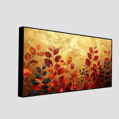 Multicolor Autumn Leaves On Golden Backgorund Canvas Wall Painting