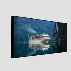 Beautiful Cruise Ship In Sea With Mountains Canvas Painting