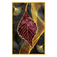 DEKORSTATION Abstract Maroon & Gold Leaf Canvas Painting | Luxury Wall Art for Living Room | Drawing Room | Bedroom Office | Modern Home Decor