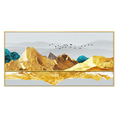 DEKORSTATION Luxury Golden Mountain Landscape Canvas Wall Painting | Modern Abstract Nature Wall Art Deco For Living Room | Bedroom | Office | Drawing room