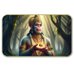 DEKORSTATION Premium Lord Hanuman Ji Devotional Wall Art with Sparkle Lamination - Golden Slim Frame Bajrangbali Painting with Sunbeams & Forest Background - Finished Surface Spiritual Wall Decor, 11 x 14 Inch