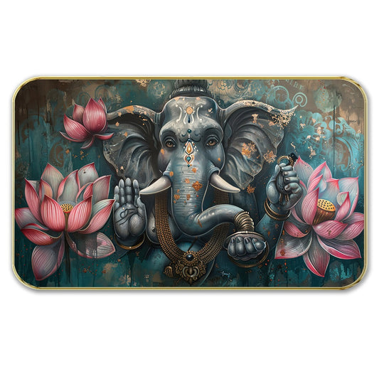 DEKORSTATION Premium Lord Ganesha Modern Art Wall Decor with Sparkle Lamination - Golden Slim Frame Ganpati Painting with Lotus for Living Room & Entrance - Finished Surface Spiritual Wall Hanging, 11 x 14 Inch