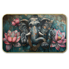 DEKORSTATION Premium Lord Ganesha Modern Art Wall Decor with Sparkle Lamination - Golden Slim Frame Ganpati Painting with Lotus for Living Room & Entrance - Finished Surface Spiritual Wall Hanging, 11 x 14 Inch
