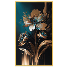 DEKORSTATION Luxury Blue Black & Gold Floral Canvas Wall Painting abstract wall art For Living Room | Bedroom | Office | Drawing room
