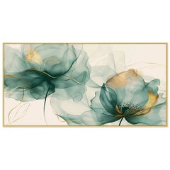 DEKORSTATION Modern Flower Canvas Wall Painting Canvas Print Teal Aqua Gold Abstract Artwork Home Decoration for Living Room | Bedroom | Office | Drawing room