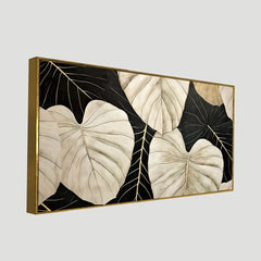 Abstract Illustration Plant Art Huge Leaves Black And Beige Canvas Wall Painting
