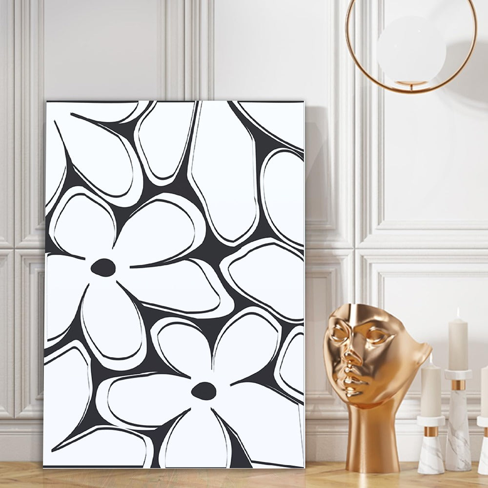 Abstract Daisy Blooms Floral Canvas Painting Elegant Black and White Wall Art for Wall Decoration Elegant Modern Art Stretched Wall Paintings